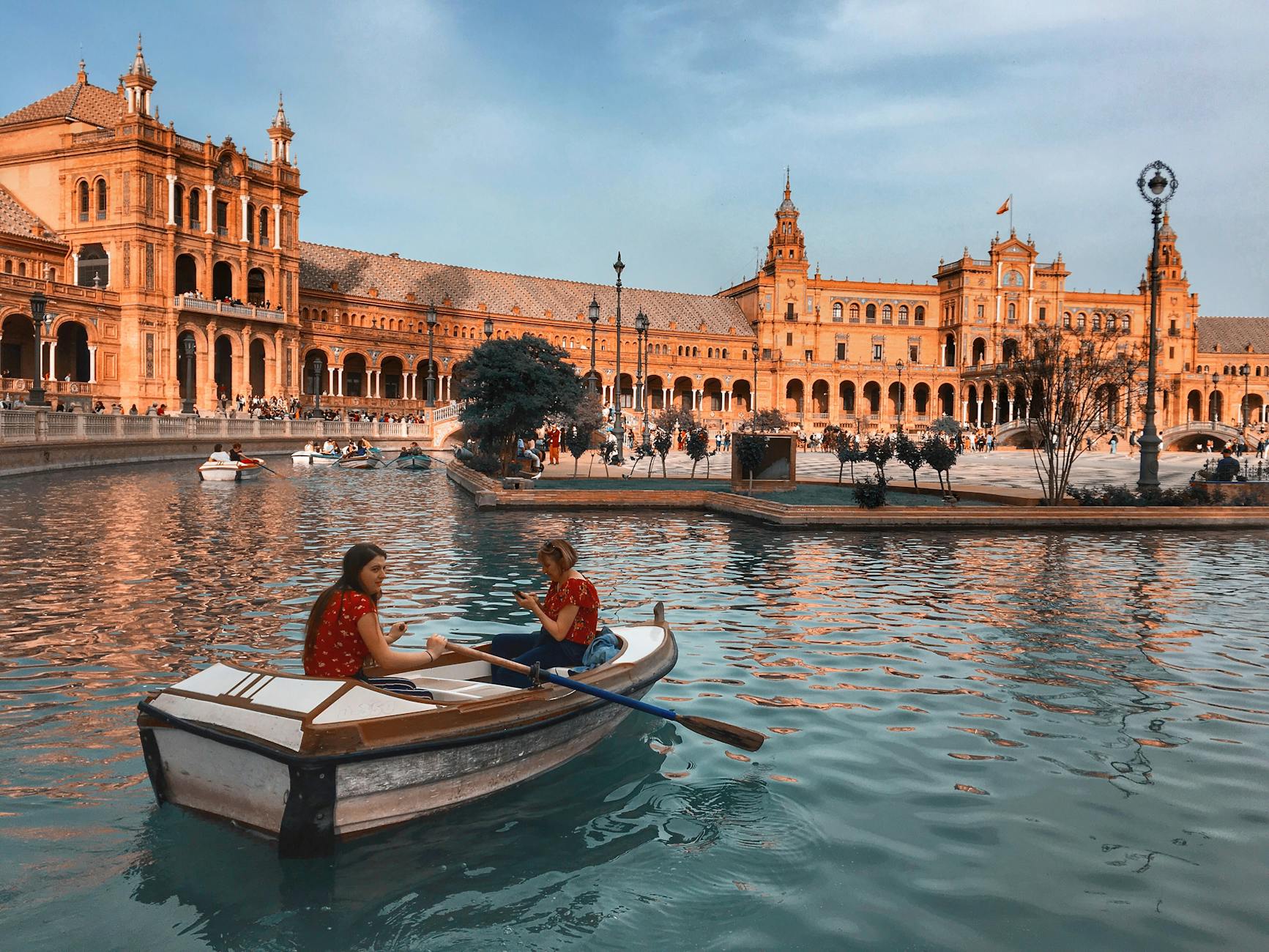 two people riding boat