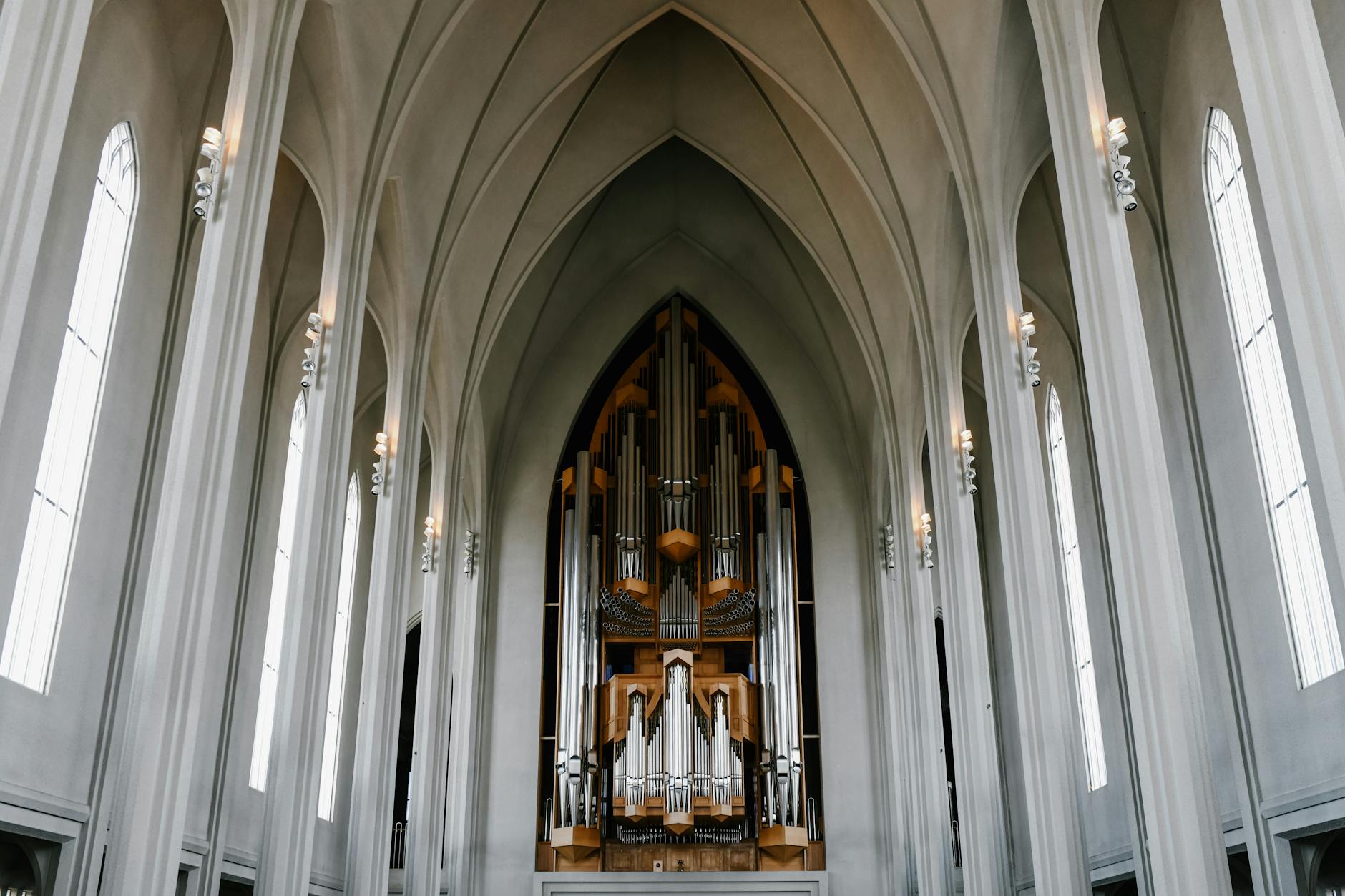 interior of majestic lutheran church with organ