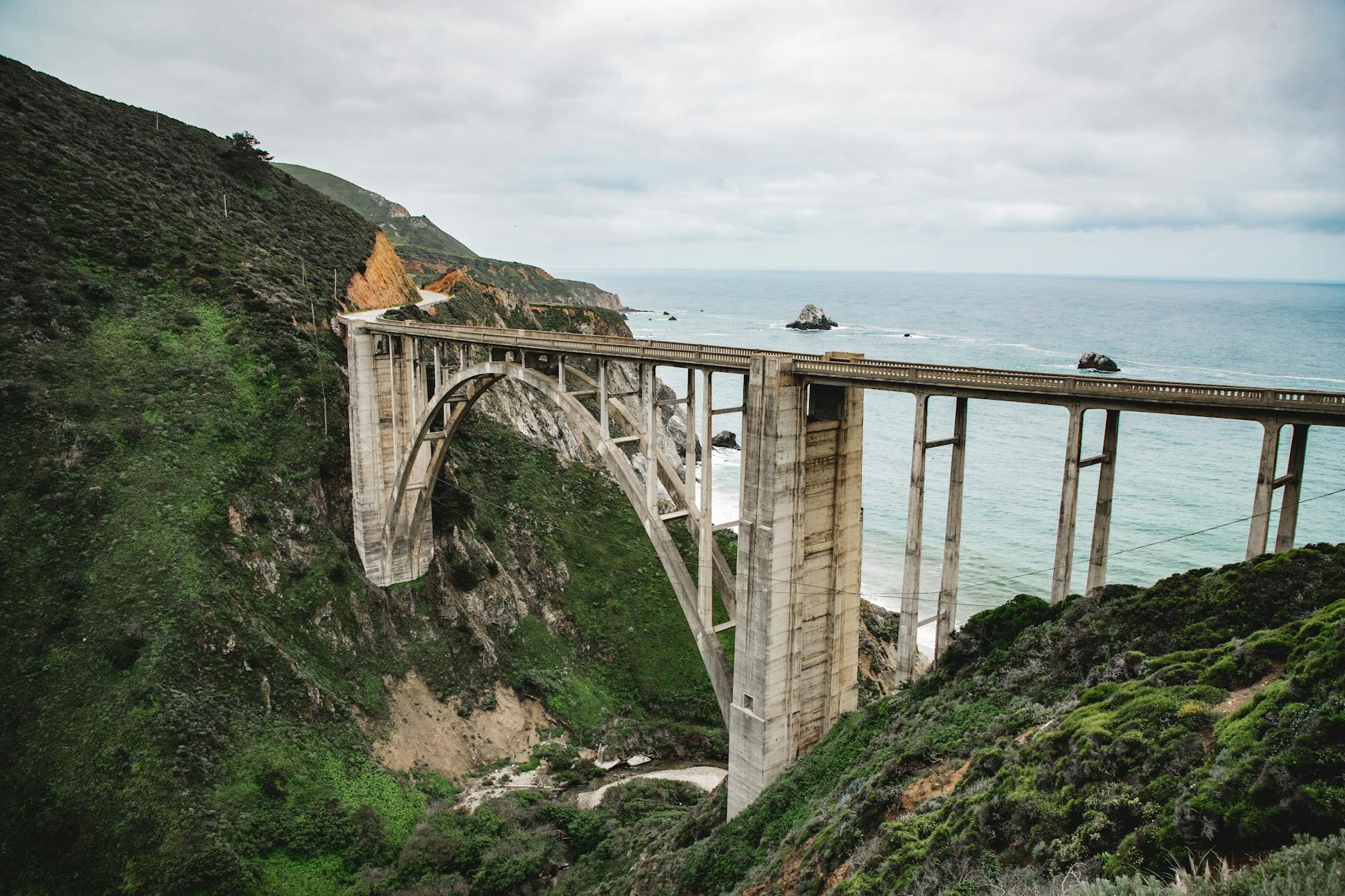 aerial photo of bixby creek bridge on the big sur coast of california usa